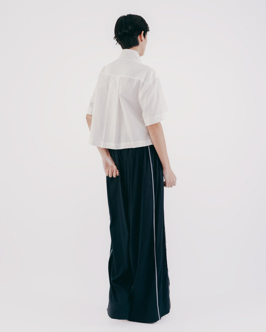 Draped contrast trim floor-length wide pants 
