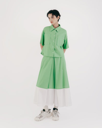 菱格織紋方型結構短襯衫(綠色)