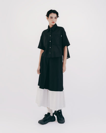 菱格織紋方型結構短襯衫(黑色)