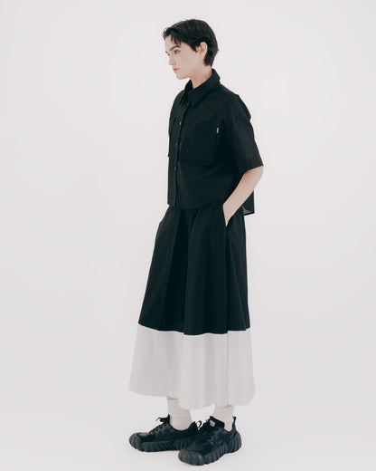 菱格織紋方型結構短襯衫(黑色)