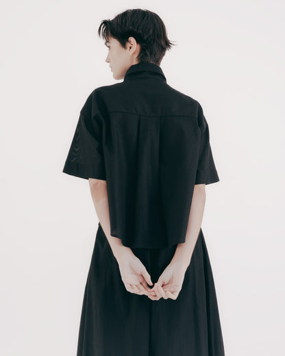 菱格織紋方型結構短襯衫(黑色)