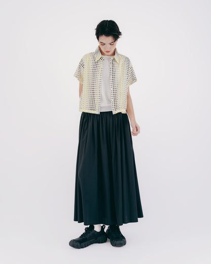 Polka Dot Print Elastic Hem Short Sleeve Top 