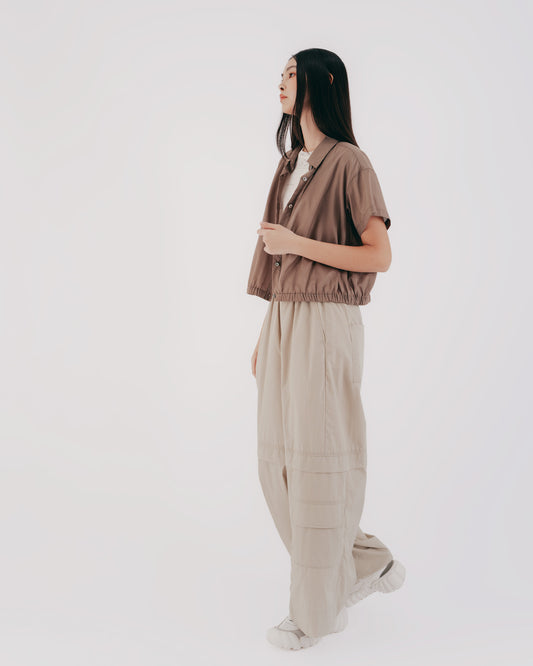 Silk cotton hem elastic short-sleeved top 