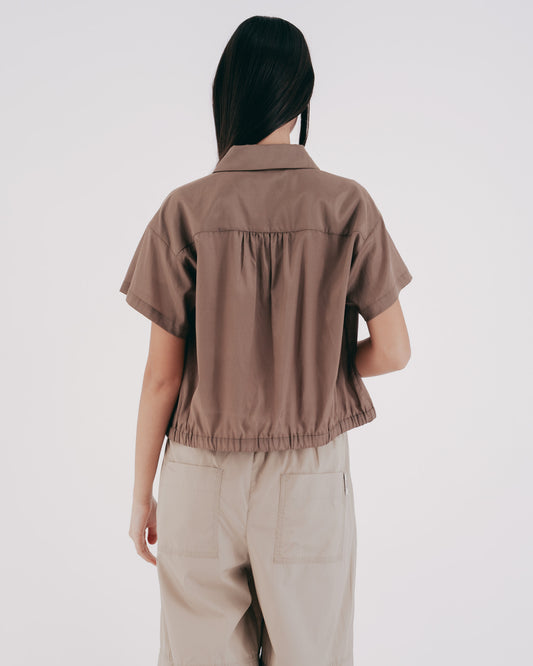 Silk cotton hem elastic short-sleeved top 
