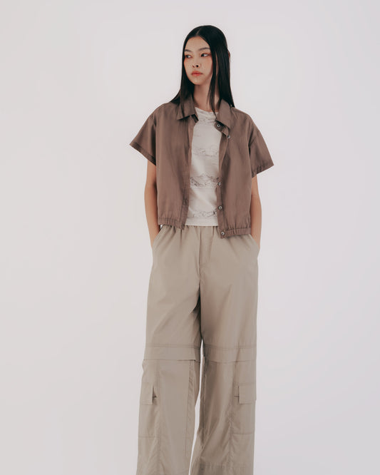 Silk cotton hem elastic short-sleeved top 