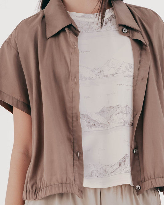 Silk cotton hem elastic short-sleeved top 