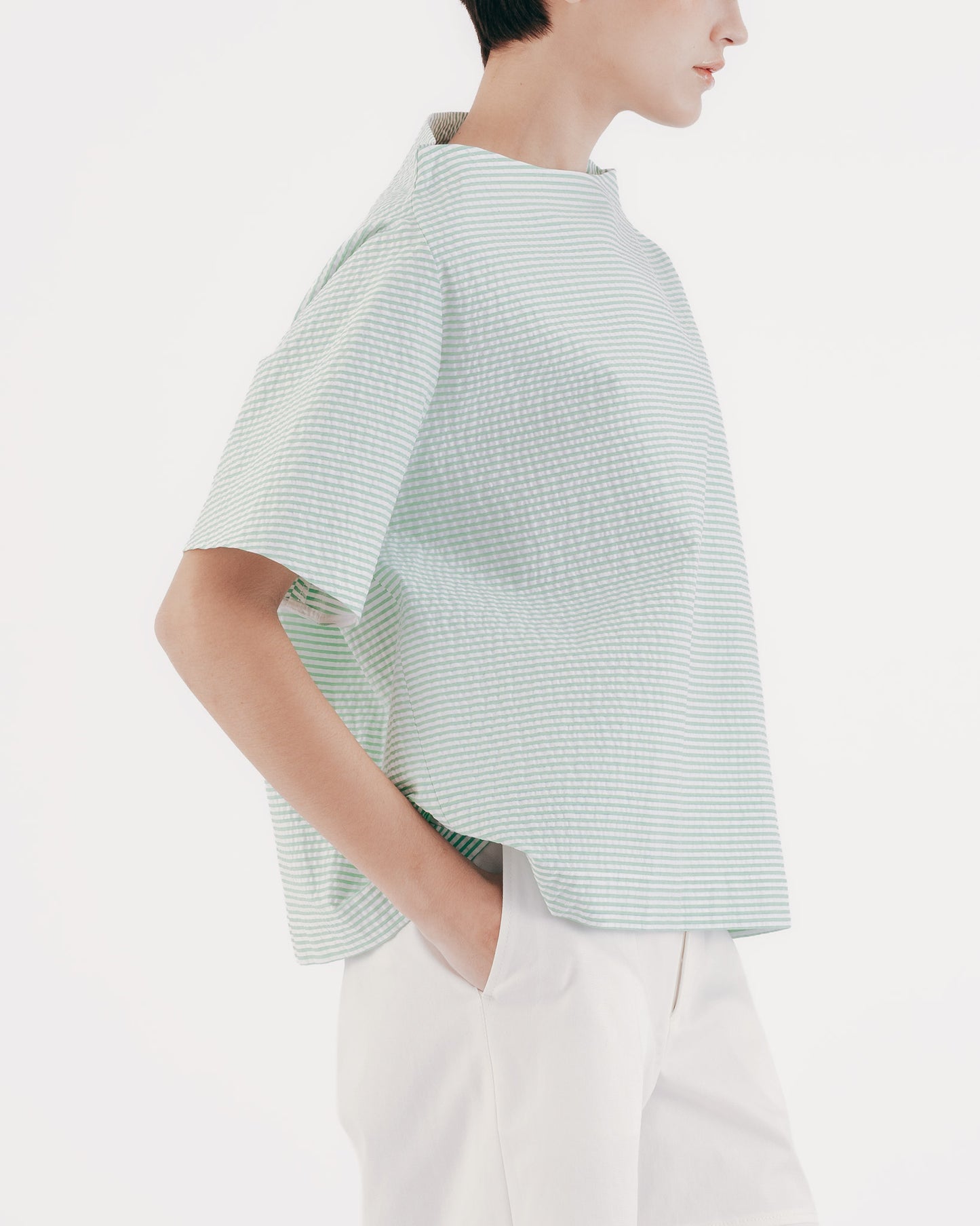 Striped funnel neck structured top 