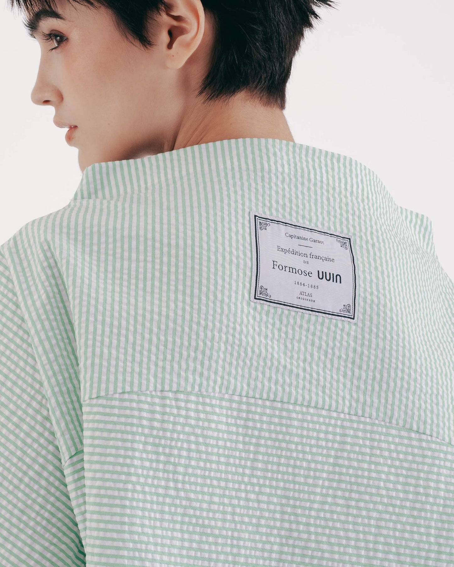 Striped funnel neck structured top 