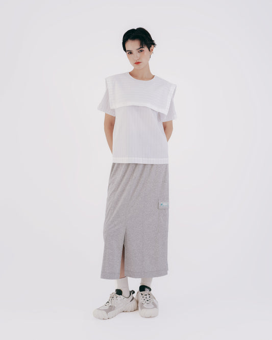 Sailor Collar Striped Short Sleeve Top (White) 