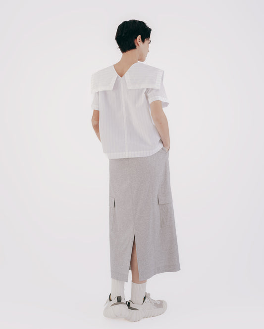 Sailor Collar Striped Short Sleeve Top (White) 