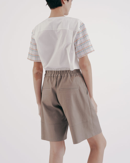 Hot-stitched twill shorts (gray-brown) 