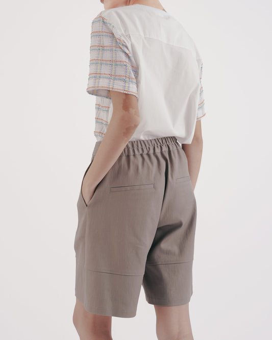 Hot-stitched twill shorts (gray-brown) 