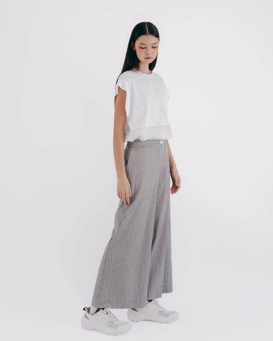 Delicate silver onion striped floor-length wide pants 