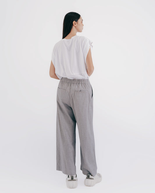 Delicate silver onion striped floor-length wide pants 