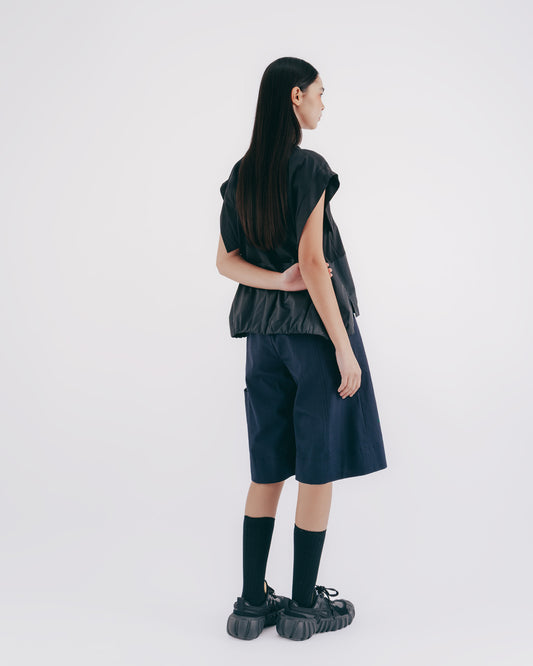 Multi-cut denim shorts (dark blue) 