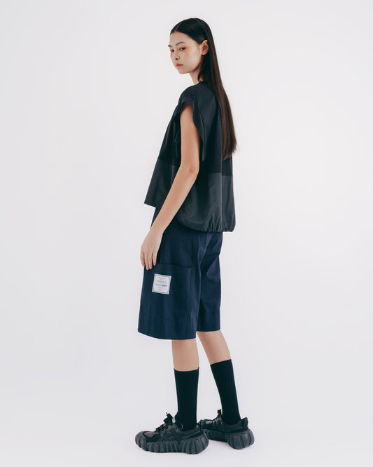 Multi-cut denim shorts (dark blue) 