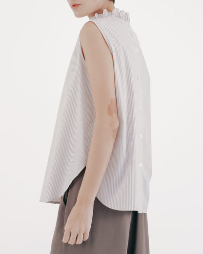 Striped ruffle collar button-down top (off-white) 