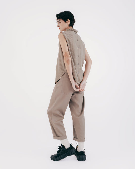 Stitched Denim Tapered Pants (Gray-Green) 