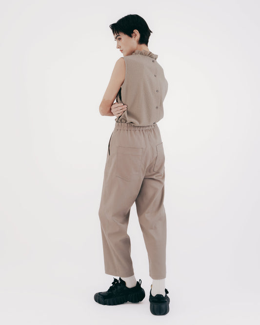 Stitched Denim Tapered Pants (Gray-Green) 