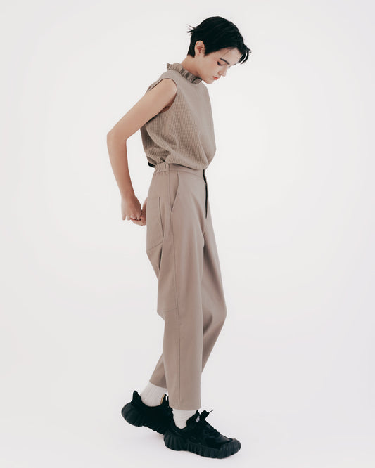 Stitched Denim Tapered Pants (Gray-Green) 