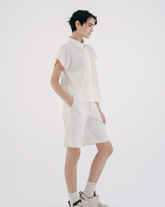 Cotton Raglan Short Sleeve Shirt (White) 
