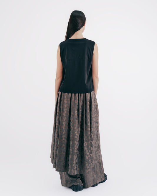 Coffee Glossy Polka Dot Pleated Skirt