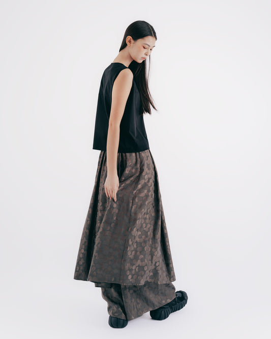 Coffee Glossy Polka Dot Pleated Skirt