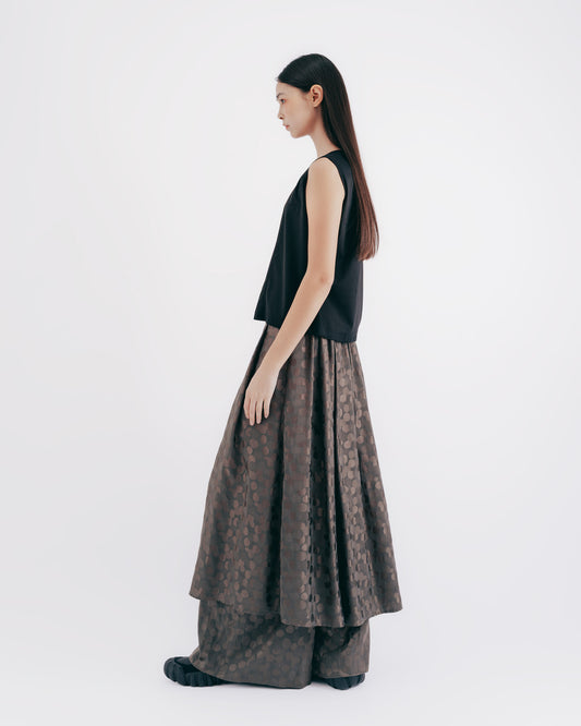 Coffee Glossy Polka Dot Pleated Skirt