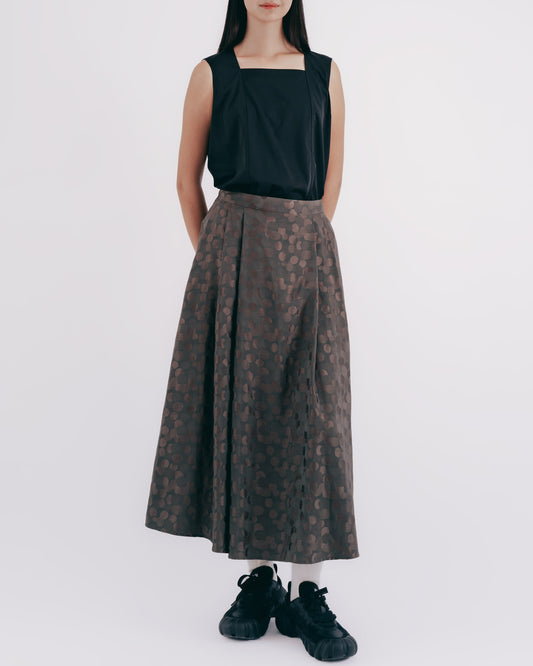 Coffee Glossy Polka Dot Pleated Skirt