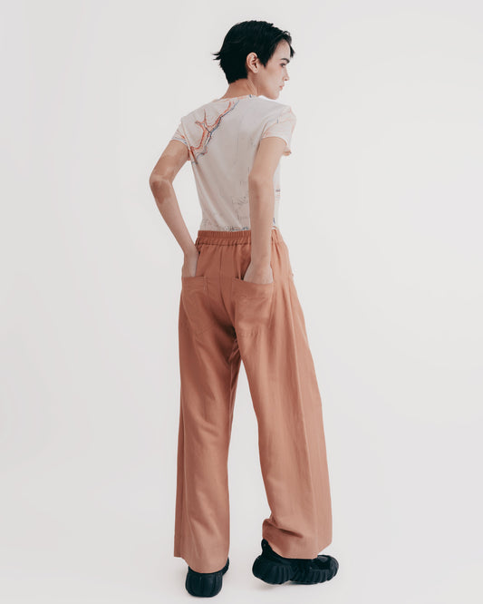Tangent Design A-Line Floor-Length Wide Pants (Orange Brown) 