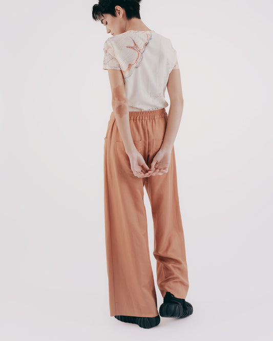 Tangent Design A-Line Floor-Length Wide Pants (Orange Brown) 
