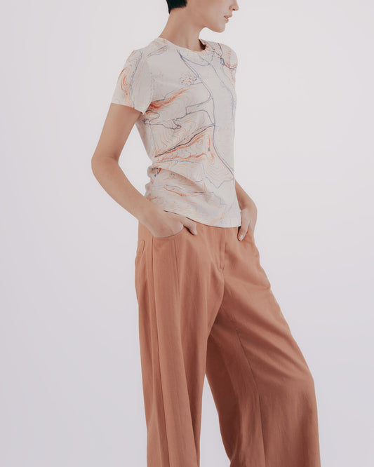 Tangent Design A-Line Floor-Length Wide Pants (Orange Brown) 