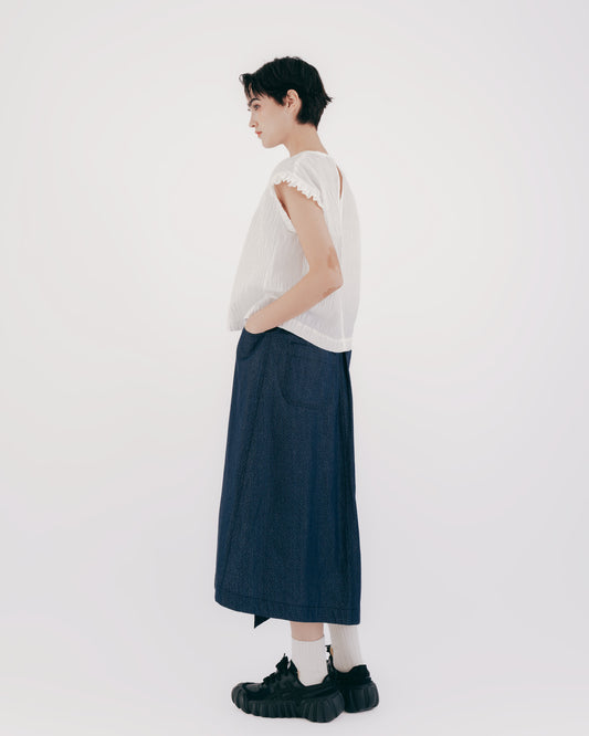 3D Pleated Ruffle Sleeve Round Neck Top (White) 