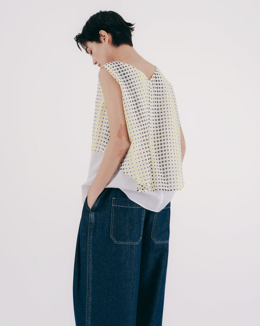 Mock Two-Piece Layered Polka Dot Sleeveless Top 