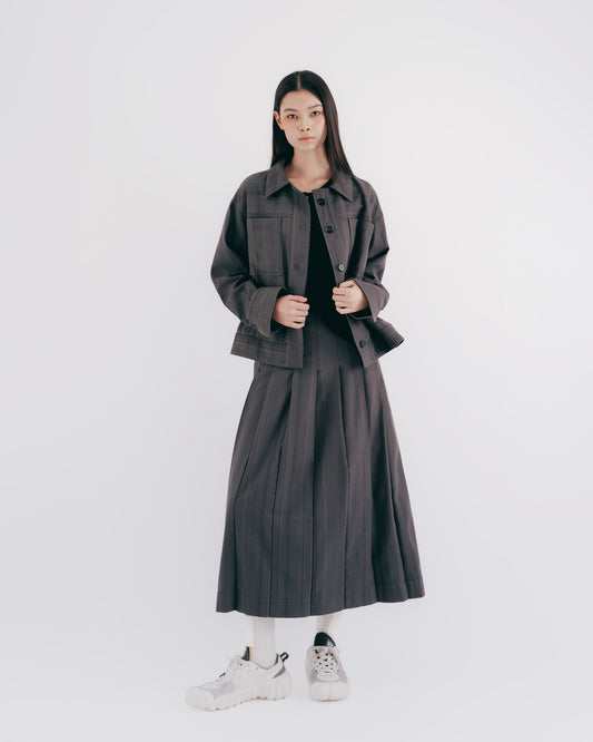Grey Striped Double-Pocket Work Jacket 