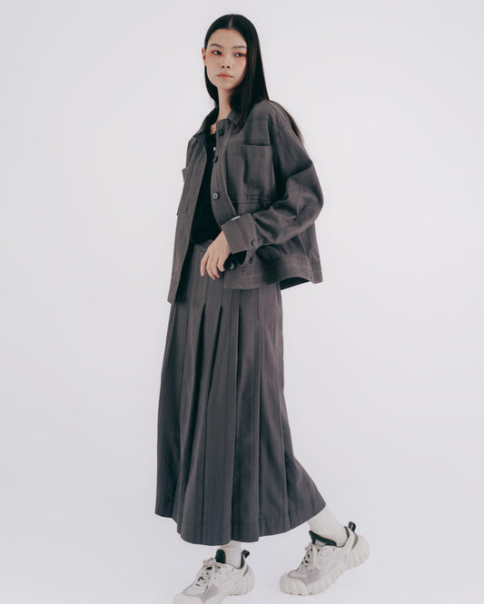 Grey Striped Double-Pocket Work Jacket 