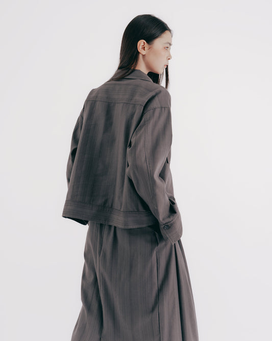 Grey Striped Double-Pocket Work Jacket 