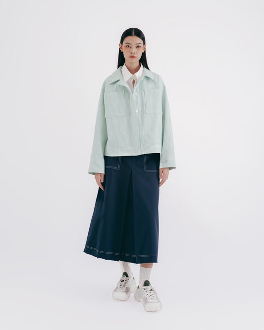 Striped Bubble Tissue Double Patch Pocket Work Jacket 