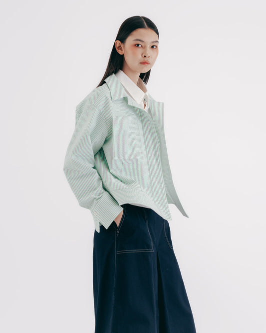 Striped Bubble Tissue Double Patch Pocket Work Jacket 
