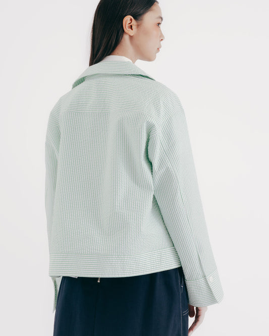 Striped Bubble Tissue Double Patch Pocket Work Jacket 