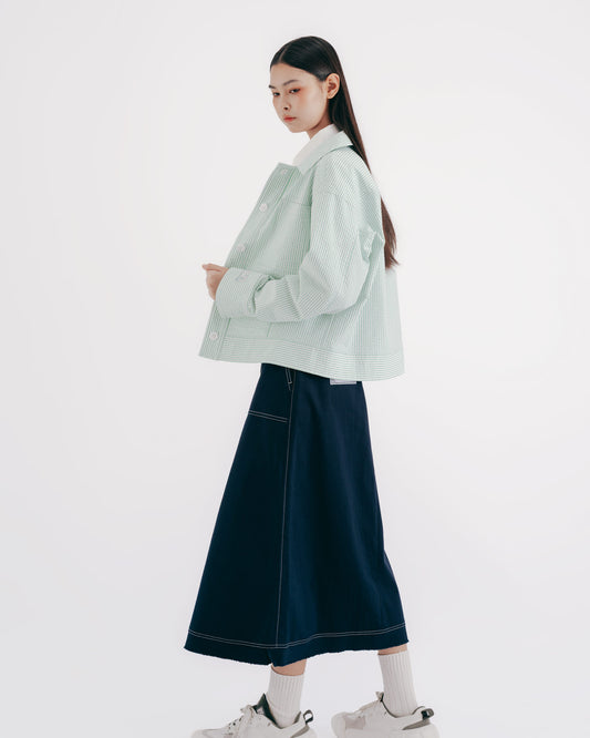 Striped Bubble Tissue Double Patch Pocket Work Jacket 