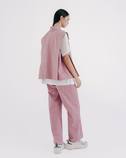 Neutral Fashion Loose Denim Vest (Pink)