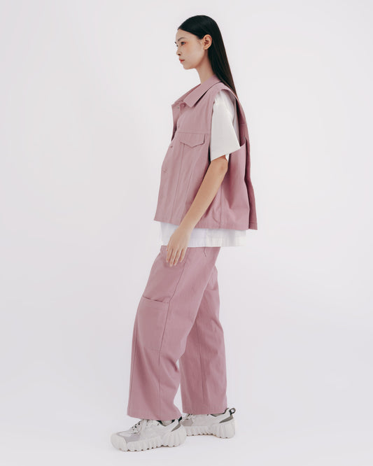 Neutral Fashion Loose Denim Vest (Pink)