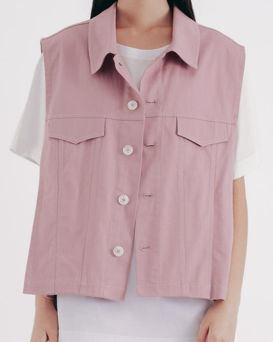 Neutral Fashion Loose Denim Vest (Pink)