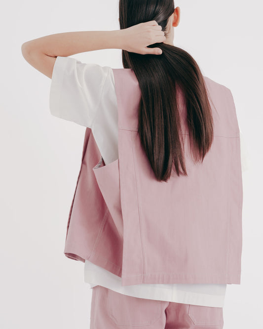 Neutral Fashion Loose Denim Vest (Pink)