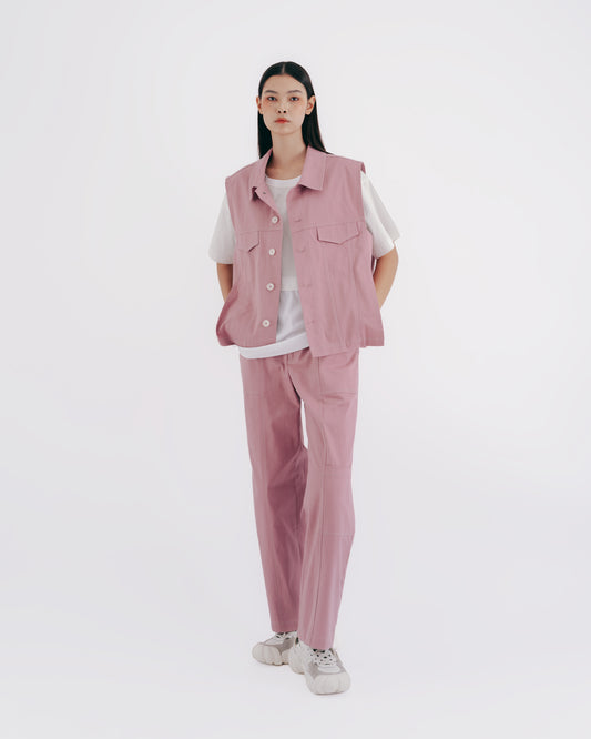 Neutral Fashion Loose Denim Vest (Pink)