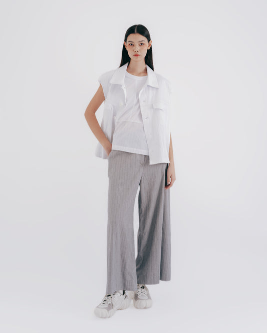 Neutral Fashion Loose Denim Vest (White)