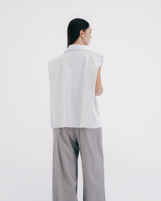 Neutral Fashion Loose Denim Vest (White)