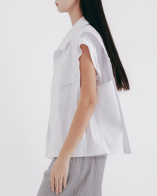 Neutral Fashion Loose Denim Vest (White)
