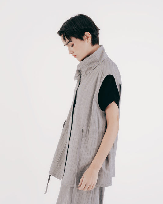 Delicate silver onion striped stand-up collar vest 